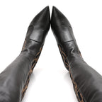 Fendi Nappa Microfiber Fabric FF Rockoko Thigh High Boots 37 Ebano Tobacco Black
