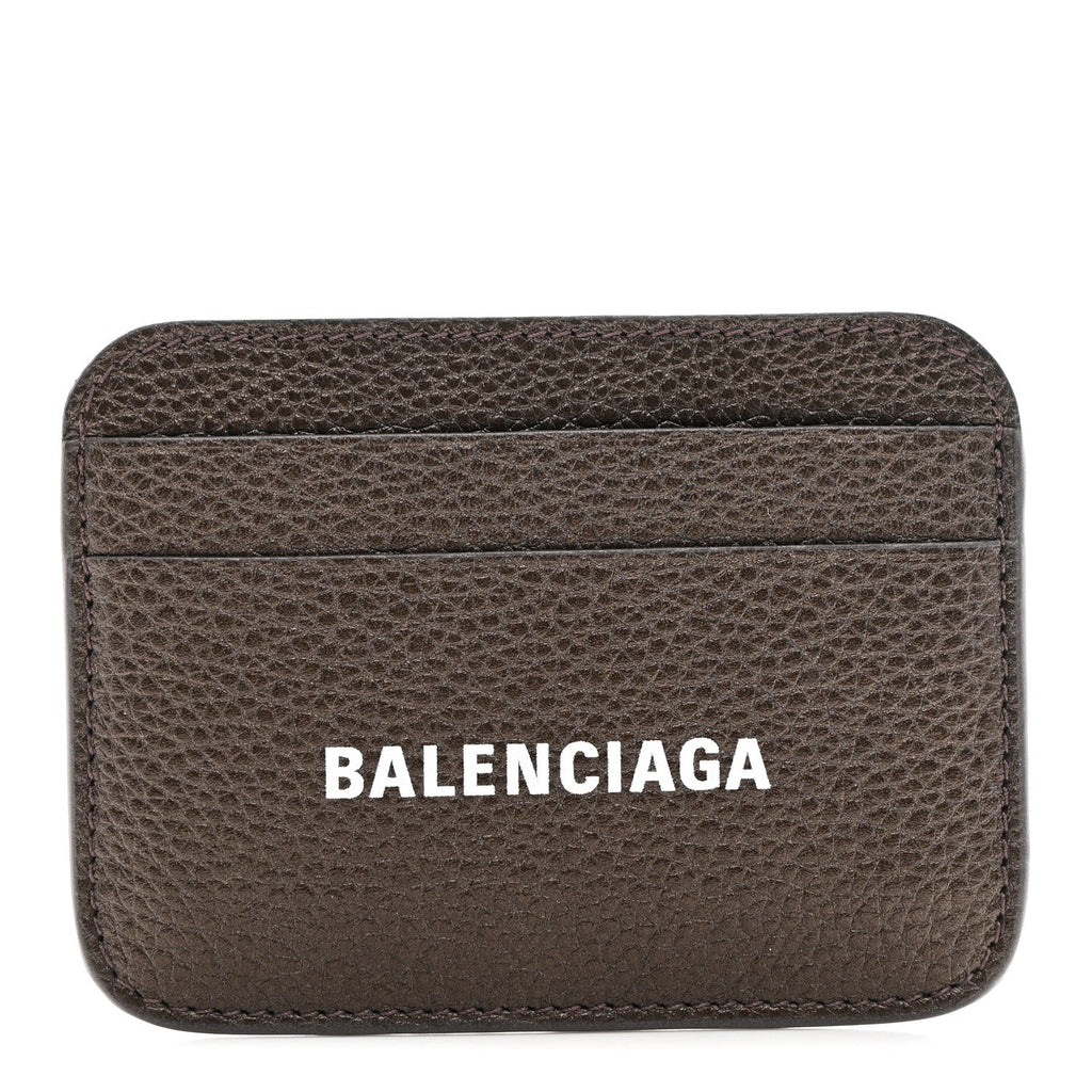 Balenciaga Metallized Grained Calfskin Logo Cash Rounded Card Holder Dark Bronze White