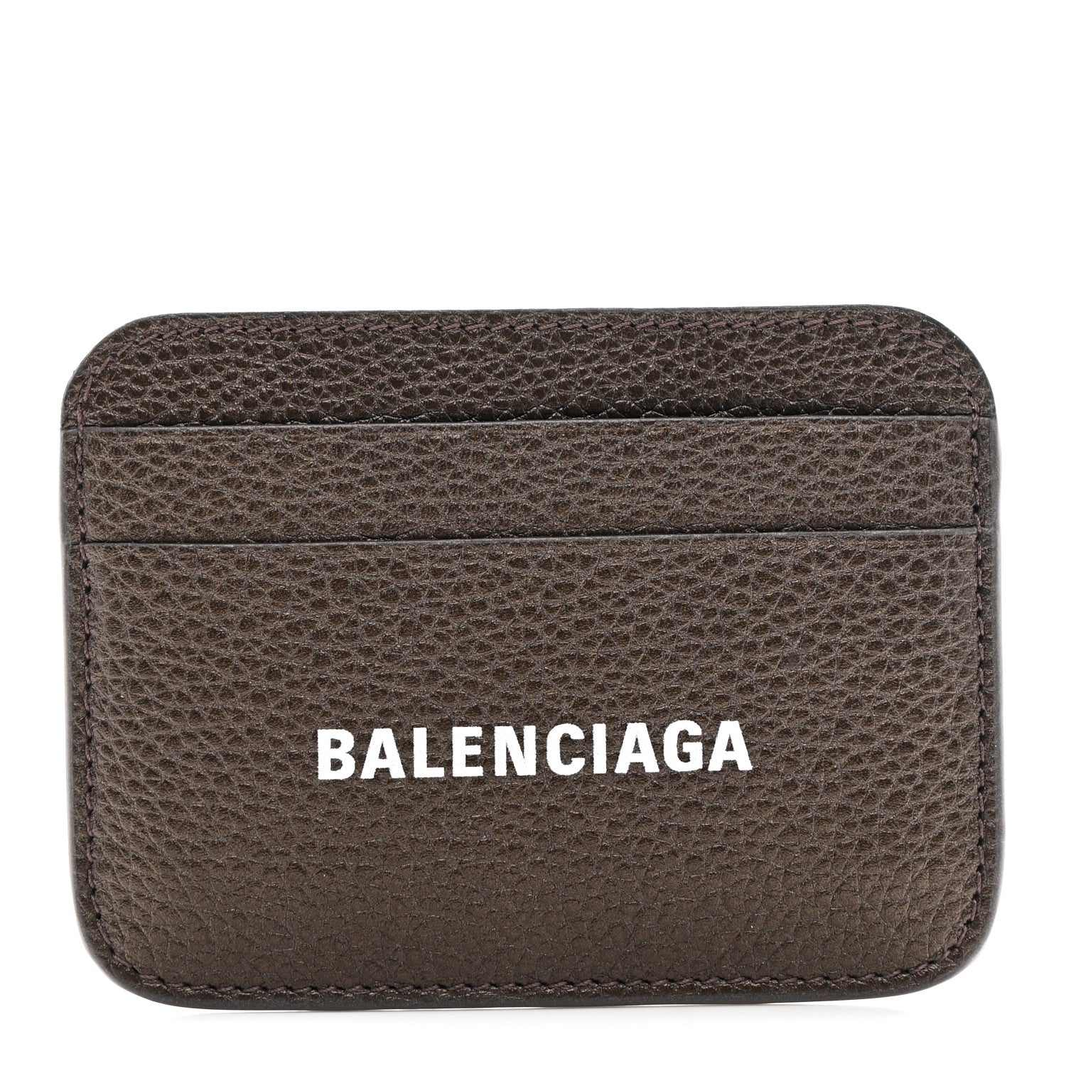 Balenciaga Metallized Grained Calfskin Logo Cash Rounded Card Holder Dark Bronze White