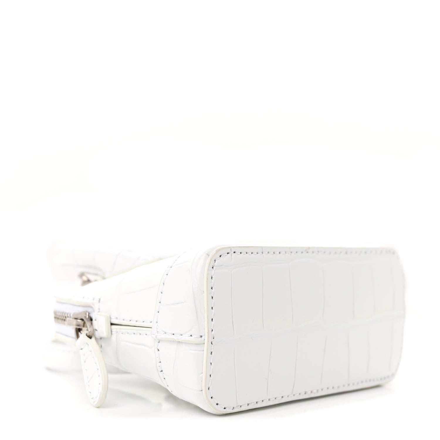 Balenciaga Calfskin Logo Crocodile Embossed Mini Ville Top Handle Bag White Black