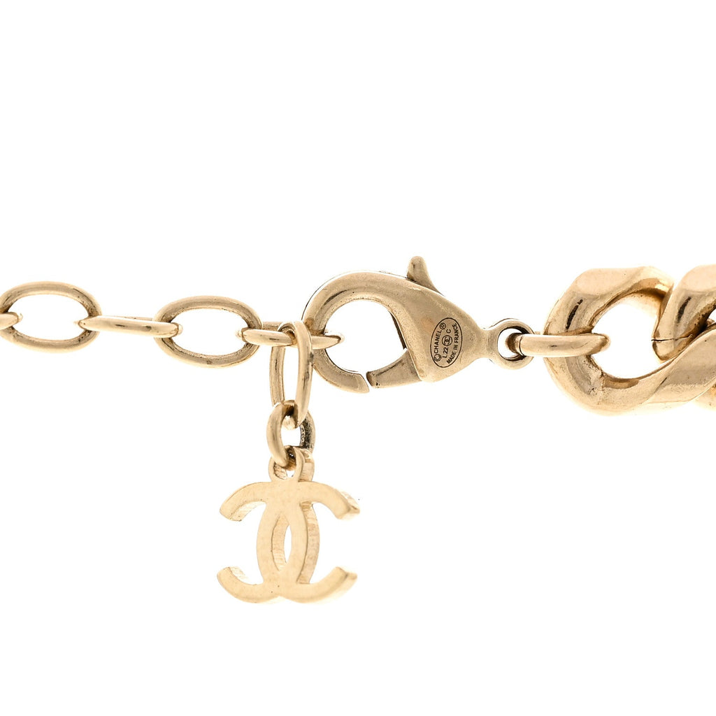 Chanel Metal Crystal Bead Chain Link CC Choker Necklace Gold