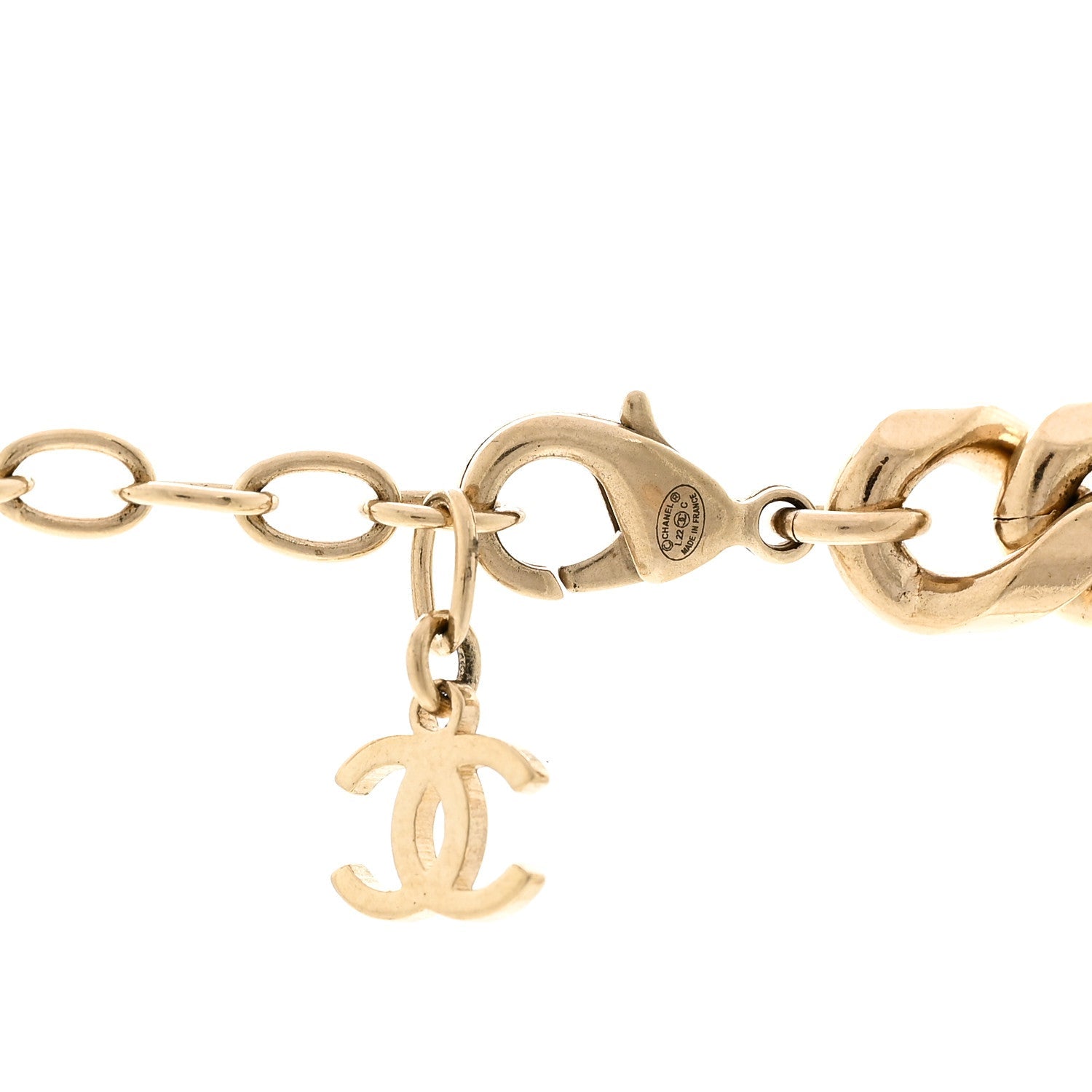 Chanel Metal Crystal Bead Chain Link CC Choker Necklace Gold