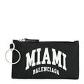Balenciaga Grained Calfskin Miami Logo Cash Coin Card Holder On Keychain Black