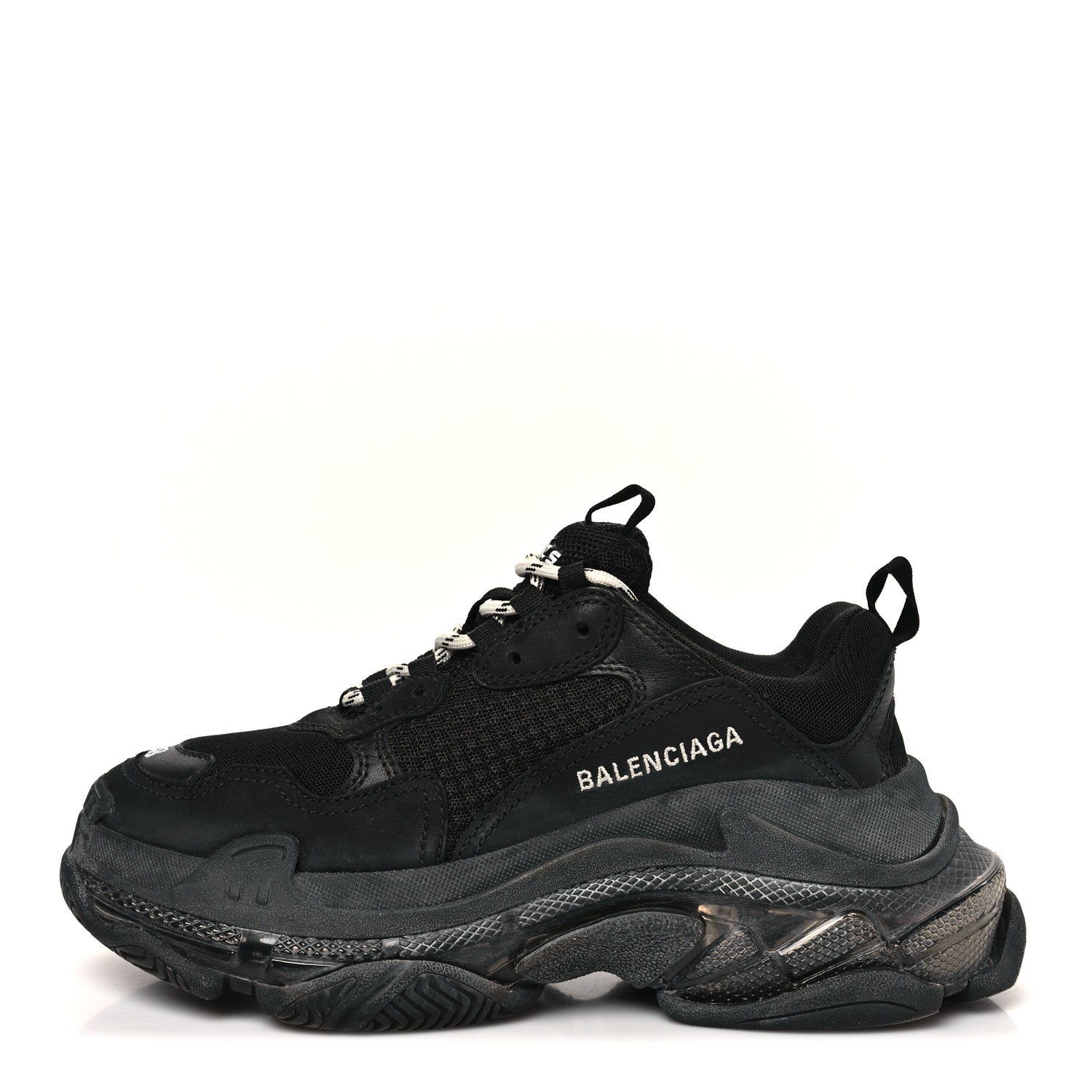 Balenciaga Fabric Mesh Clear Sole Womens Triple S Sneakers 38 Black