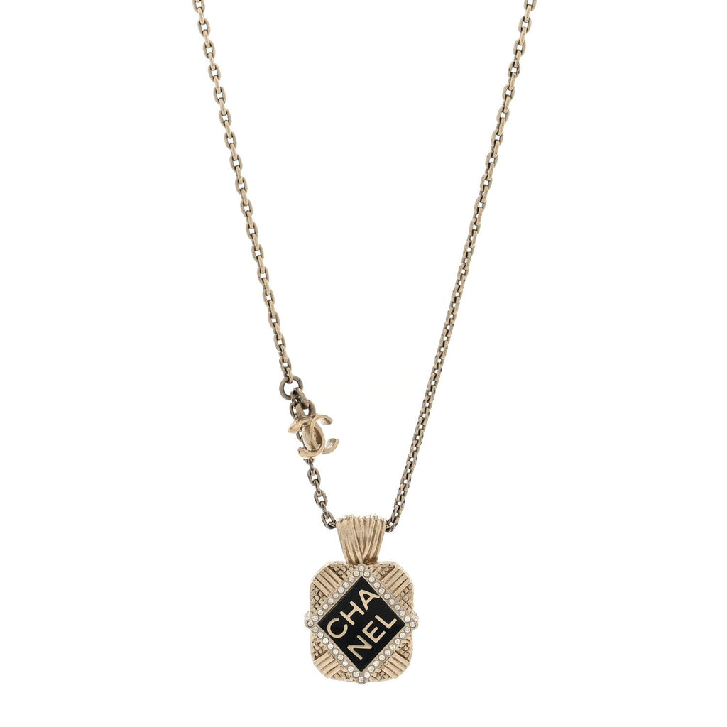 Chanel Crystal CC Square Necklace Gold