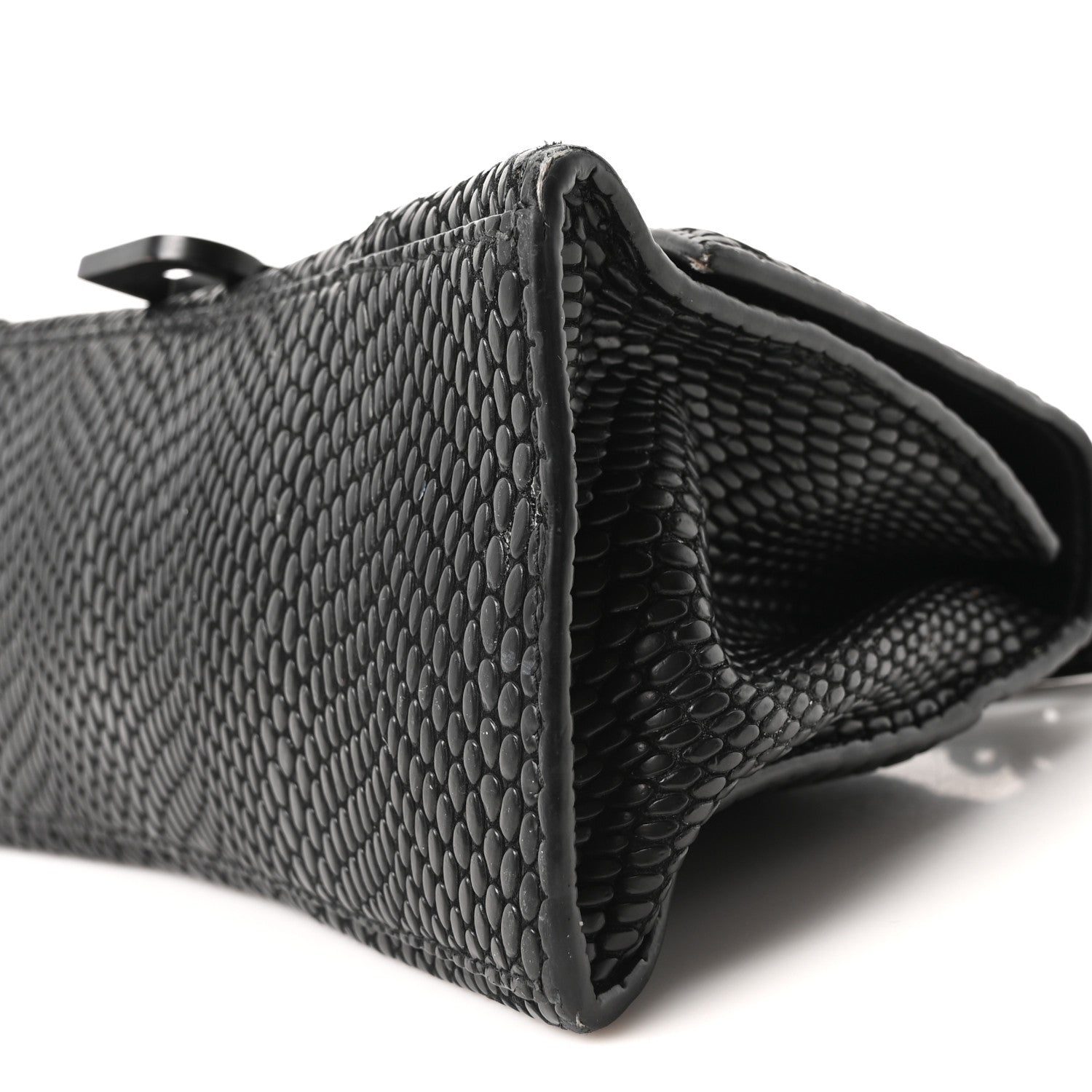 Balenciaga Matte Calfskin Snake Embossed Tonal B Small Hourglass Top Handle Bag Black
