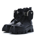 Prada Spazzolato Rois Re-Nylon Metal Triangle Logo Monolith Pouch Pocket 55mm Boots 41 Black