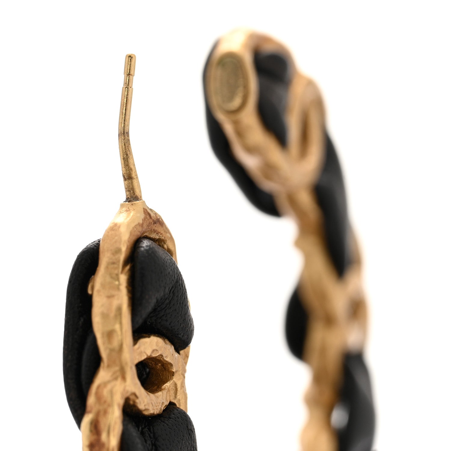 Chanel Lambskin CC Chain Hoop Earrings Gold Black