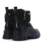 Prada Spazzolato Rois Re-Nylon Metal Triangle Logo Monolith Pouch Pocket 55mm Boots 41 Black