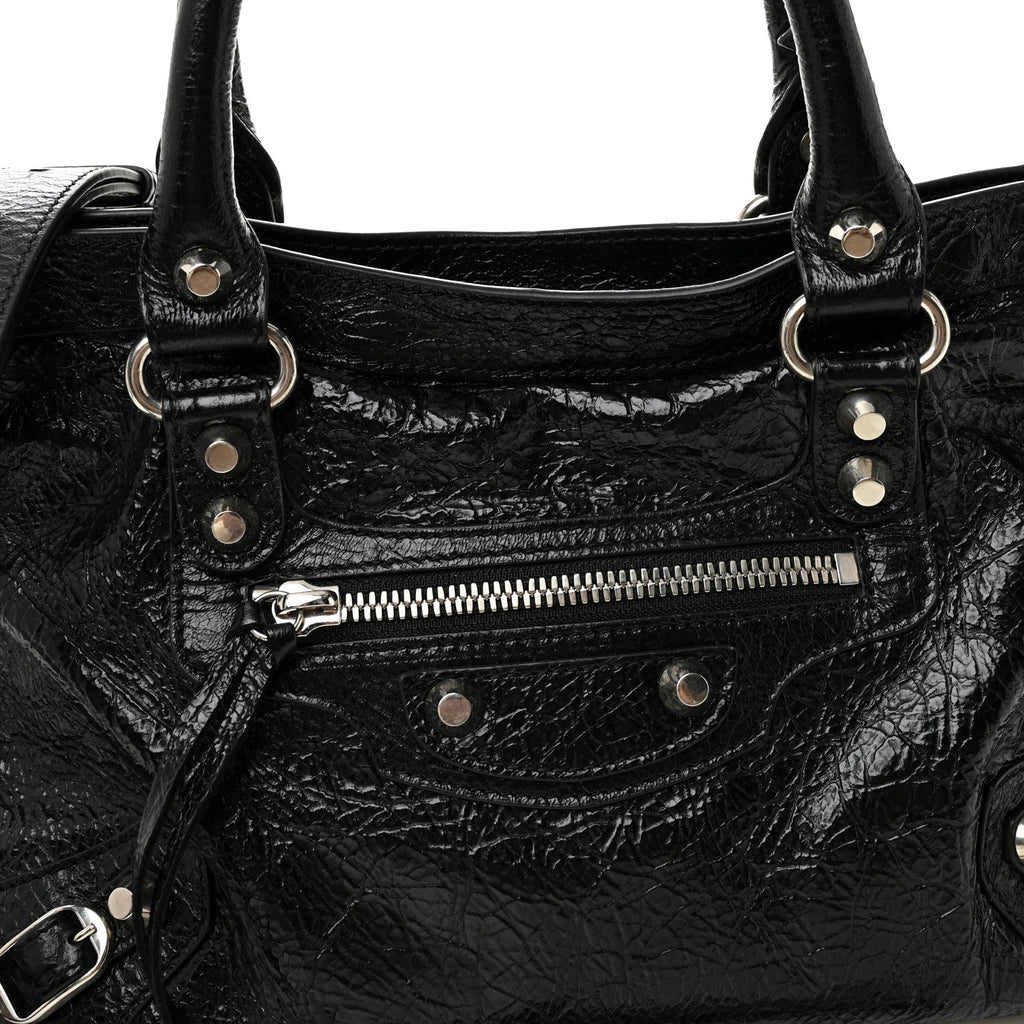 Balenciaga Agneau Arena Storico Silver Hardware Small Le City Black