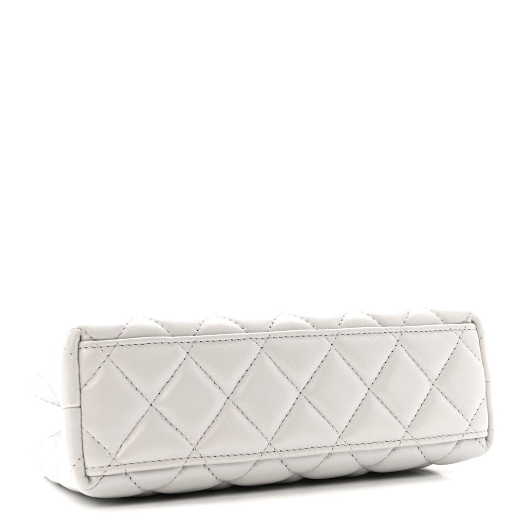 Chanel Shiny Aged Calfskin Quilted Nano Kelly Shopper Light Grey