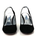 Prada Suede Crystal Block Heel Slingback Pump 37 Black