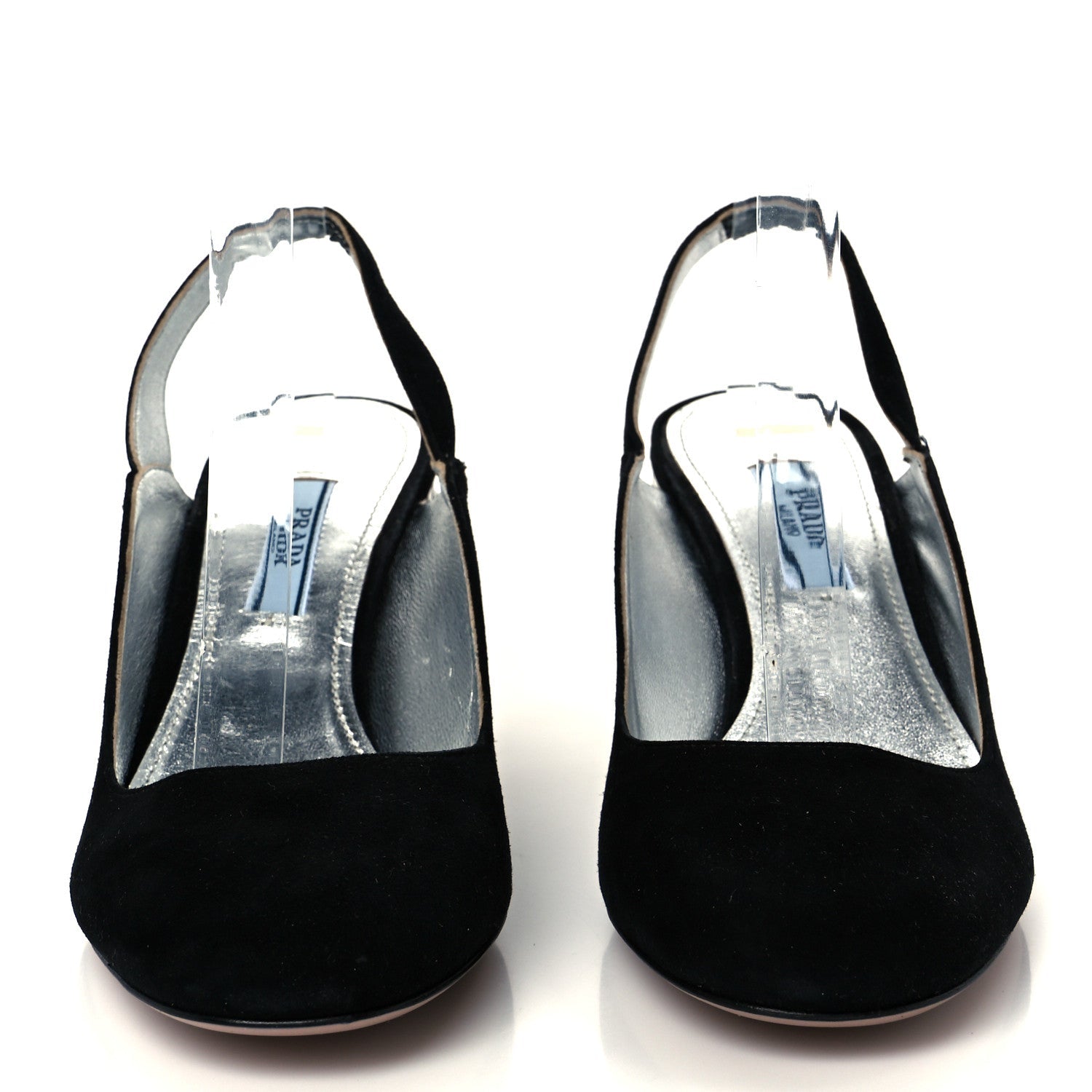 Prada Suede Crystal Block Heel Slingback Pump 37 Black