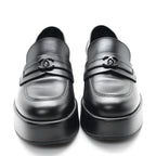 Chanel Calfskin CC Platform Loafers 38 Black