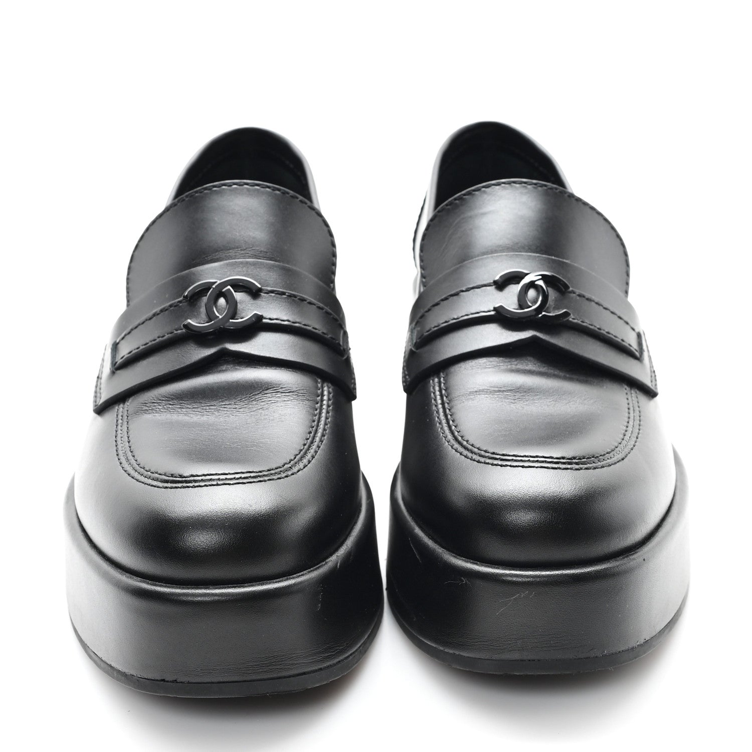 Chanel Calfskin CC Platform Loafers 38 Black
