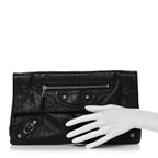 Balenciaga Agneau Giant 12 Silver Hardware Envelope Clutch Black