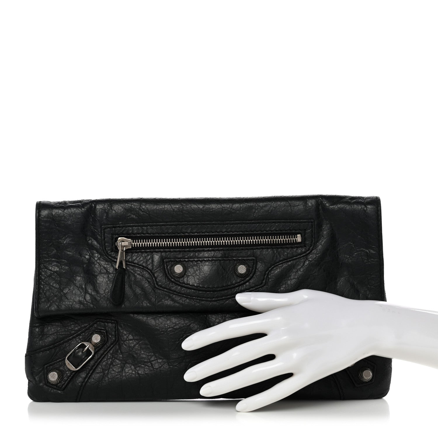 Balenciaga Agneau Giant 12 Silver Hardware Envelope Clutch Black