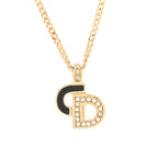 Christian Dior Metal Crystal Enamel CD Necklace Gold Black