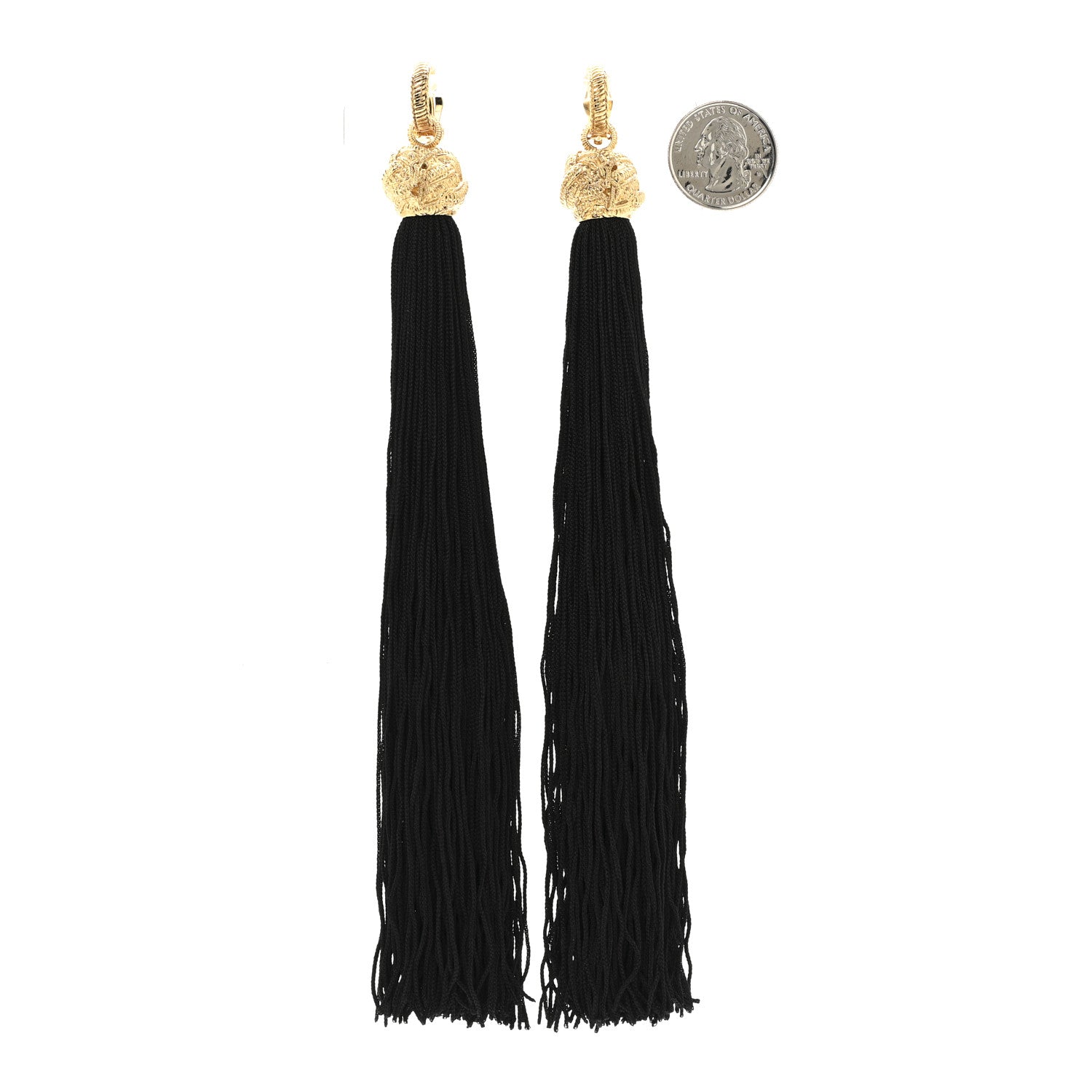 Saint Laurent Metal Knot Tassel Clip On Earrings Gold Black