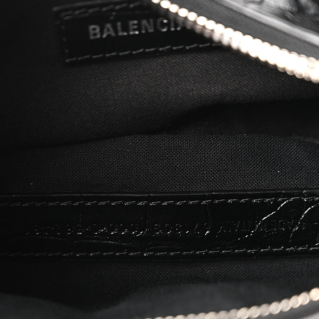 Balenciaga Extra Supple Calfskin Crystal Crocodile Embossed Le Cagole Shoulder Bag XS Black