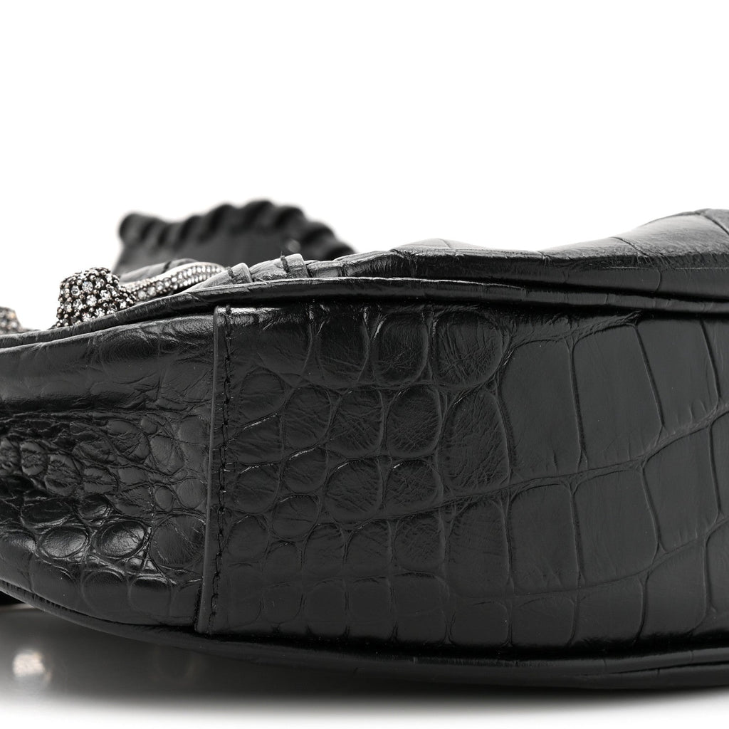 Balenciaga Extra Supple Calfskin Crystal Crocodile Embossed Le Cagole Shoulder Bag XS Black
