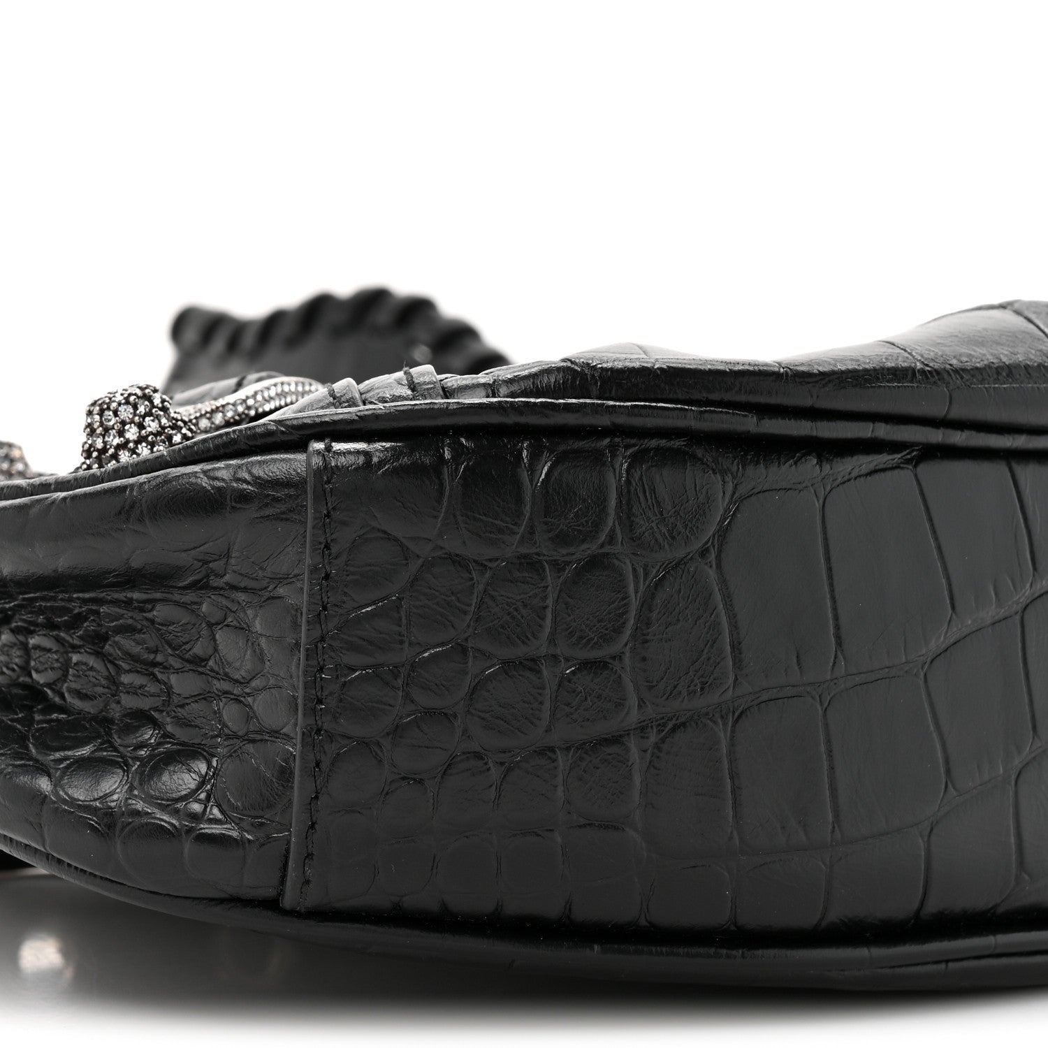 Balenciaga Extra Supple Calfskin Crystal Crocodile Embossed Le Cagole Shoulder Bag XS Black
