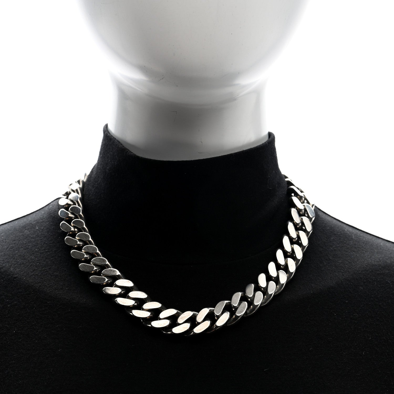 Saint Laurent Metal Curb Chain Necklace Oxidized Silver