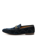 Gucci Velvet GG Monogram Horsebit Mens Jordaan Loafers 8.5 Blue Beige