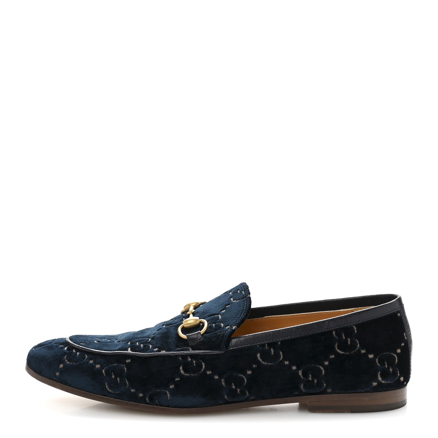 Gucci Velvet GG Monogram Horsebit Mens Jordaan Loafers 8.5 Blue Beige