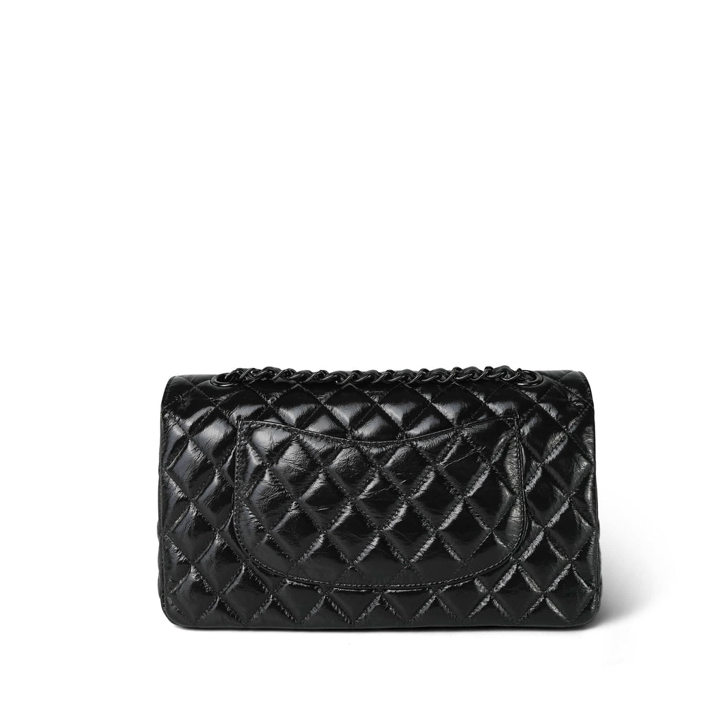 Chanel So Black Shiny Crumpled Calfskin Quilted Medium Classic Flap