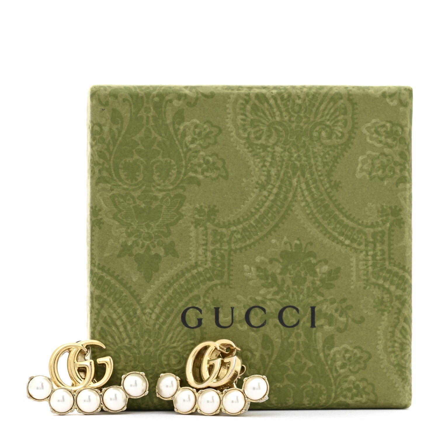 Gucci Metal Pearl Double G Drop Earrings Gold