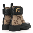 Gucci Flores Calfskin Monogram Maxi GG Nappa Matelasse Double G 40mm Ankle Boots 35.5 Black Camel Ebony