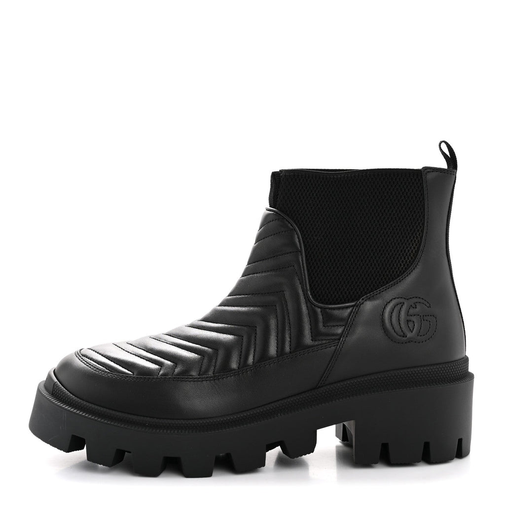 Gucci Calfskin Nappa Matelasse Frances Chelsea Boots 41 Black