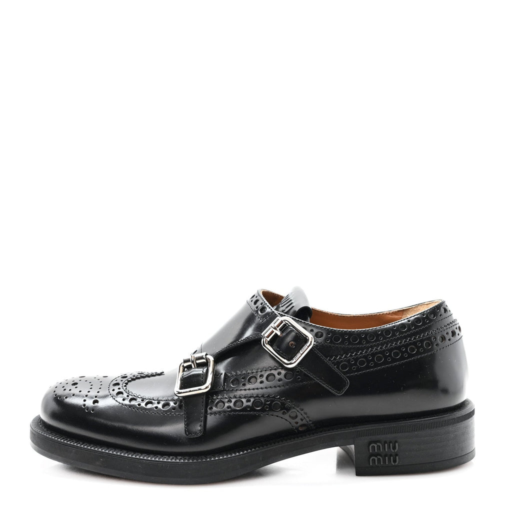 Miu Miu X CHURCH'S Shiny Calfskin Double Monk Loafer 36.5 Black