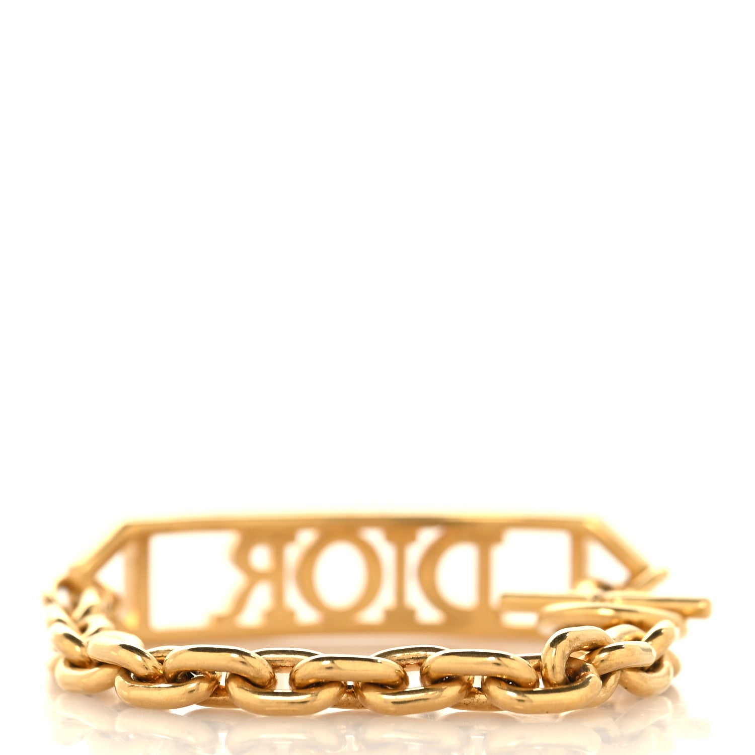 Christian Dior Metal Crystal Logo ID Chain Bracelet Gold