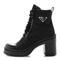 Prada Spazzolato Re-Nylon Metal Triangle Logo Lace Up 85mm Ankle Boots 39 Black