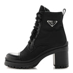 Prada Spazzolato Re-Nylon Metal Triangle Logo Lace Up 85mm Ankle Boots 39 Black