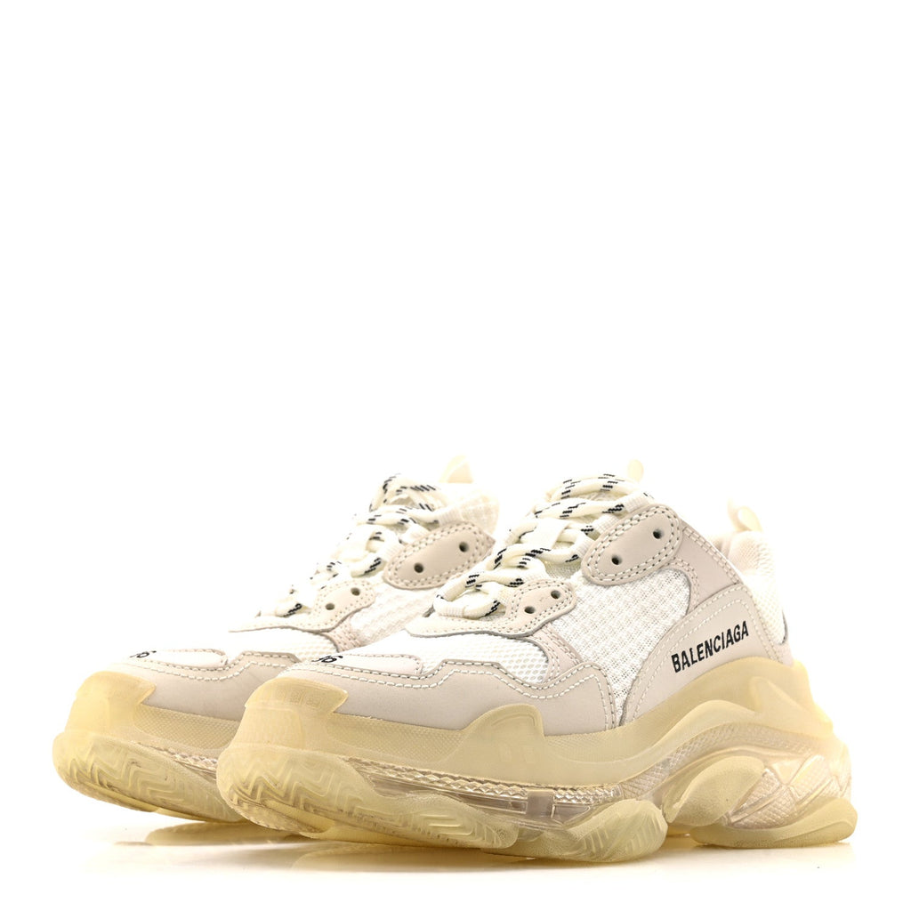 Balenciaga Fabric Mesh Clear Sole Womens Triple S Sneakers 36 Honeycomb White