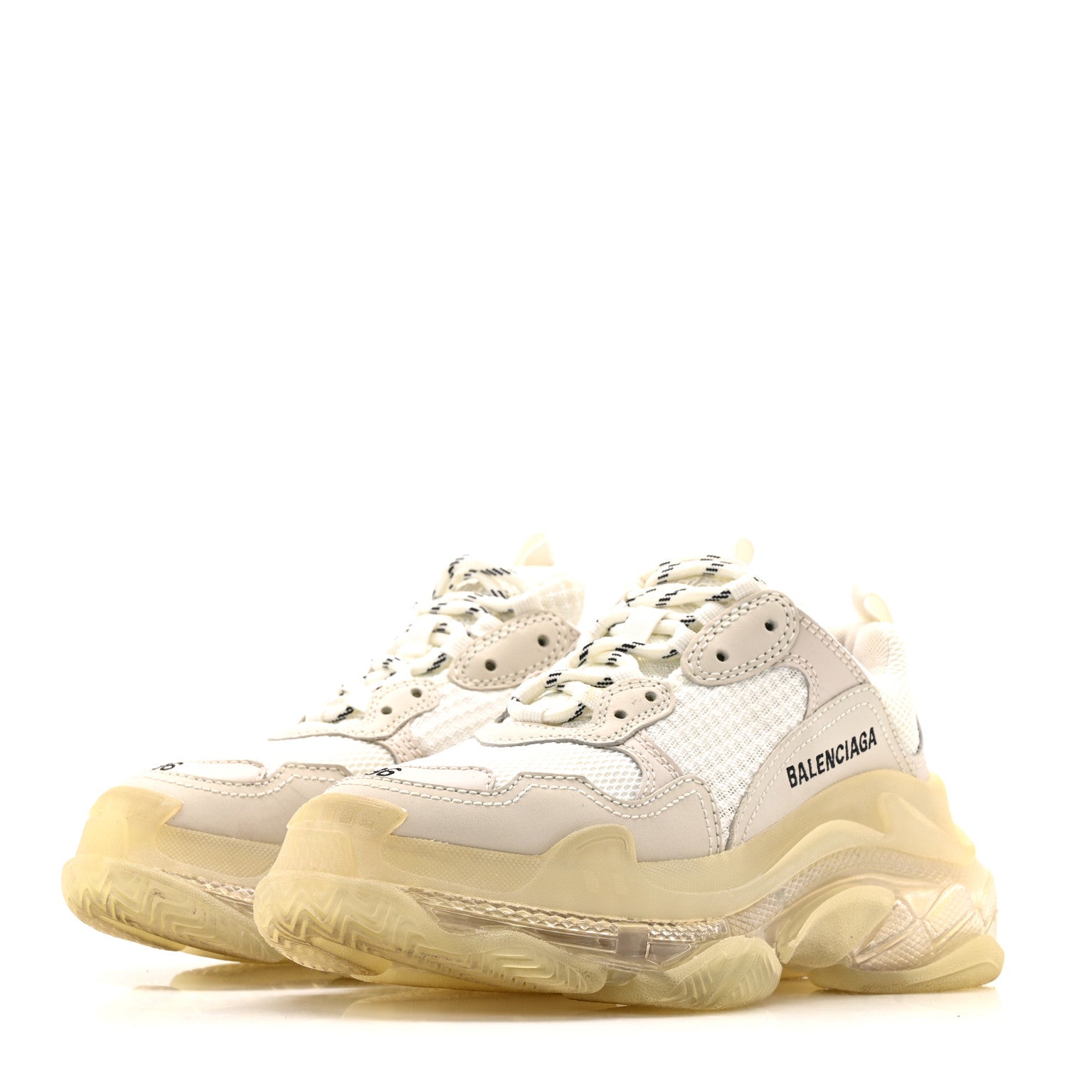 Balenciaga Fabric Mesh Clear Sole Womens Triple S Sneakers 36 Honeycomb White