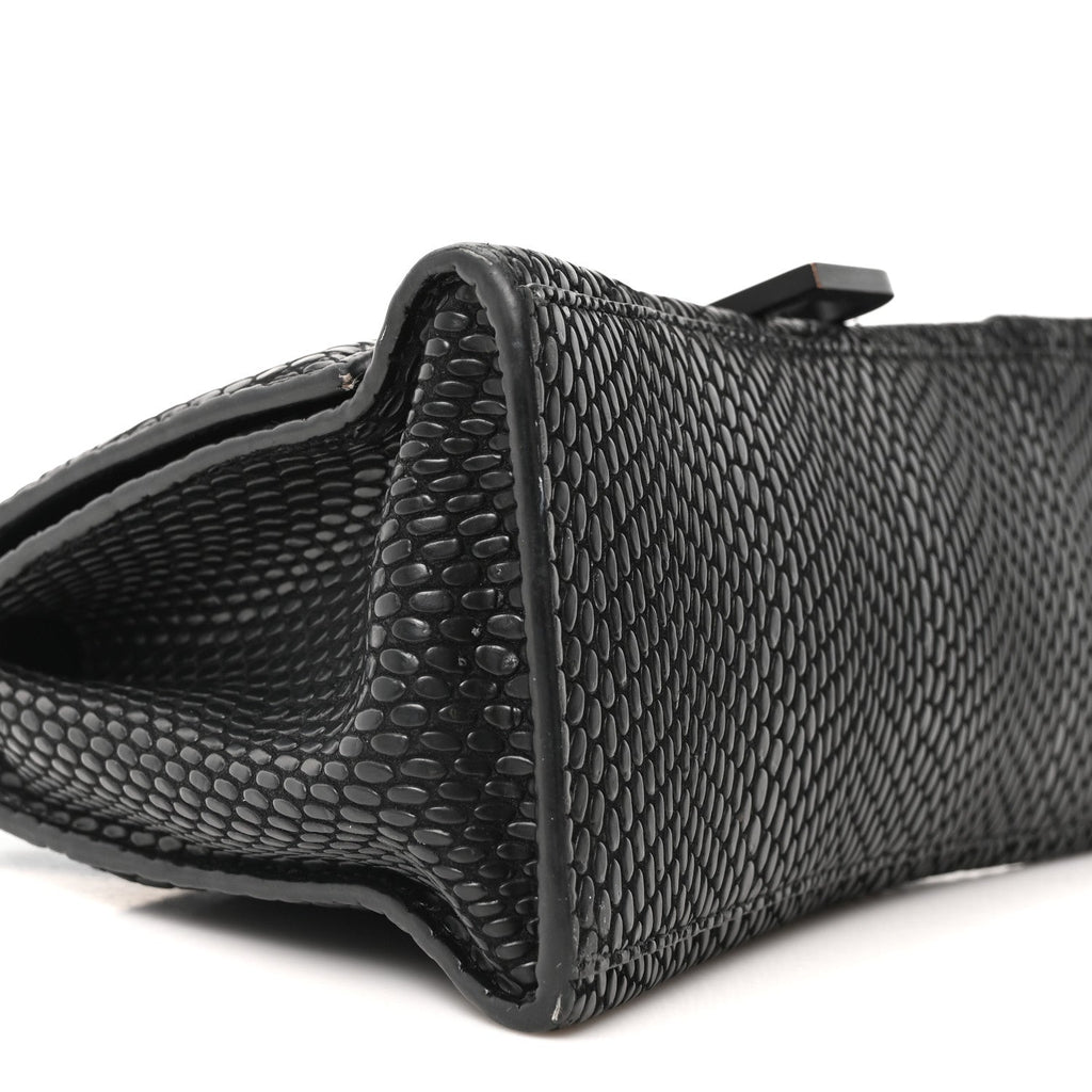 Balenciaga Matte Calfskin Snake Embossed Tonal B Small Hourglass Top Handle Bag Black
