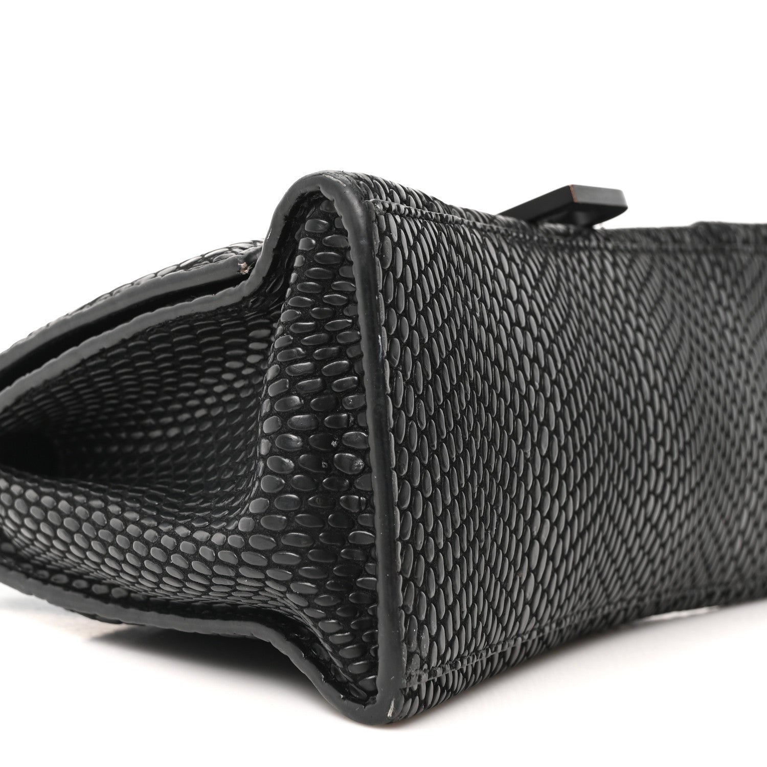 Balenciaga Matte Calfskin Snake Embossed Tonal B Small Hourglass Top Handle Bag Black