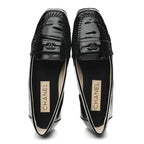 Chanel Patent CC Mocassin Loafers 38 Black