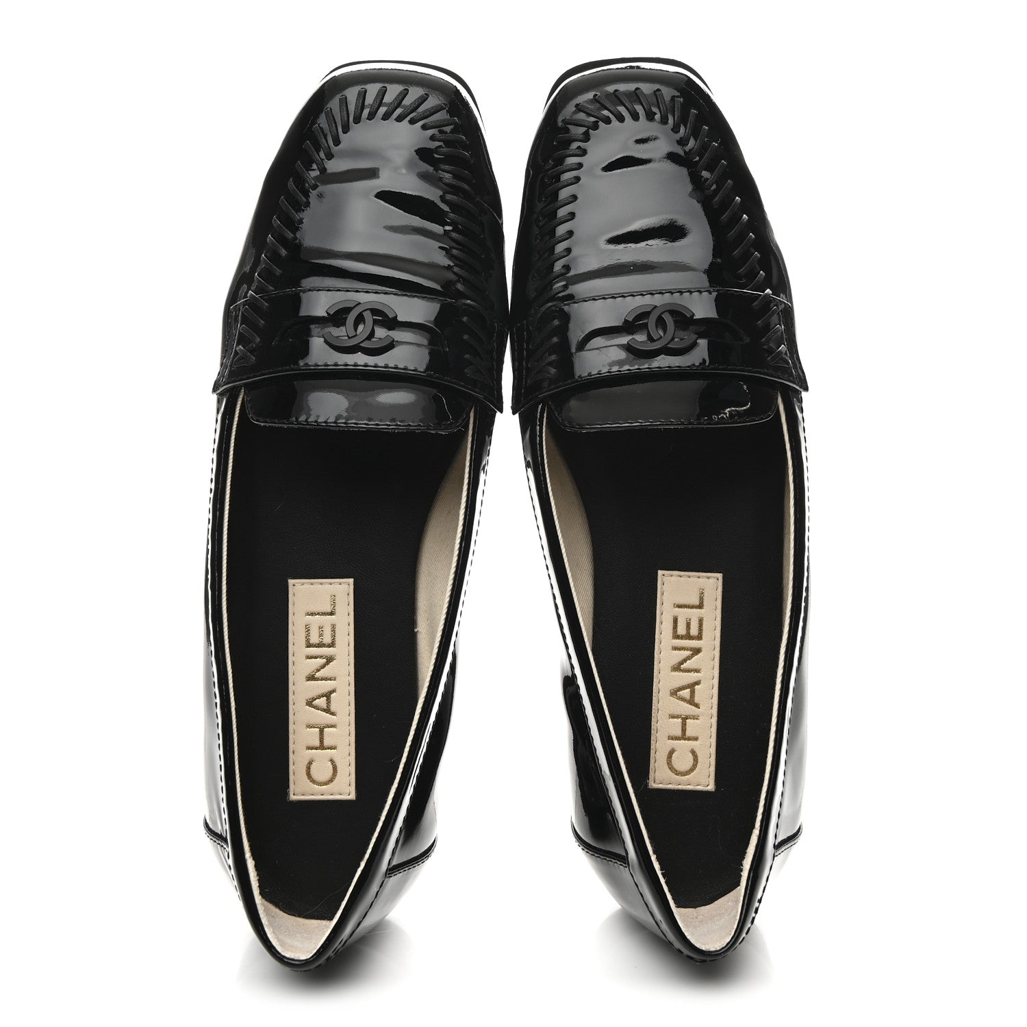 Chanel Patent CC Mocassin Loafers 38 Black