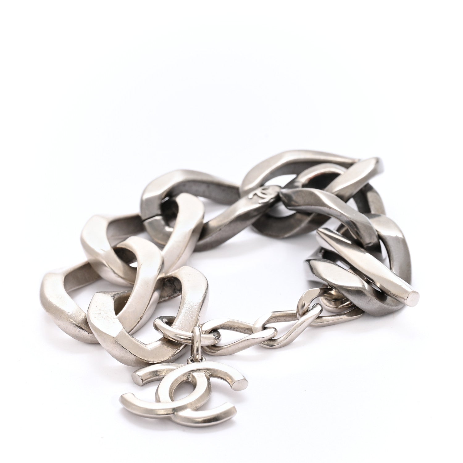 Chanel Metal Chain Link CC Bracelet Silver Ruthenium