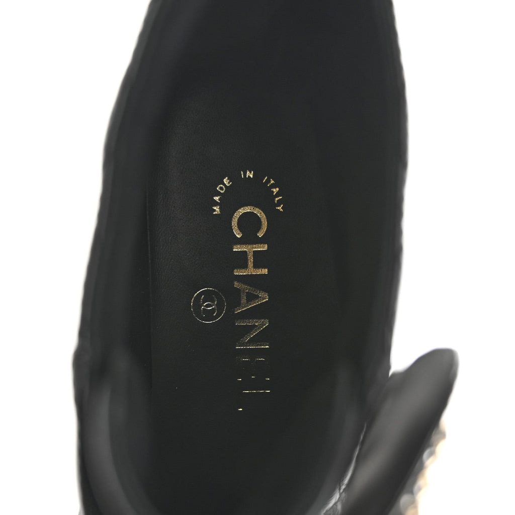 Chanel Shiny Lambskin Quilted Lace Up Combat Boots 37 Black