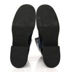 Chanel Fabric Patent Lambskin Quilted CC Lace Up Combat Boots 37 Navy Blue Black