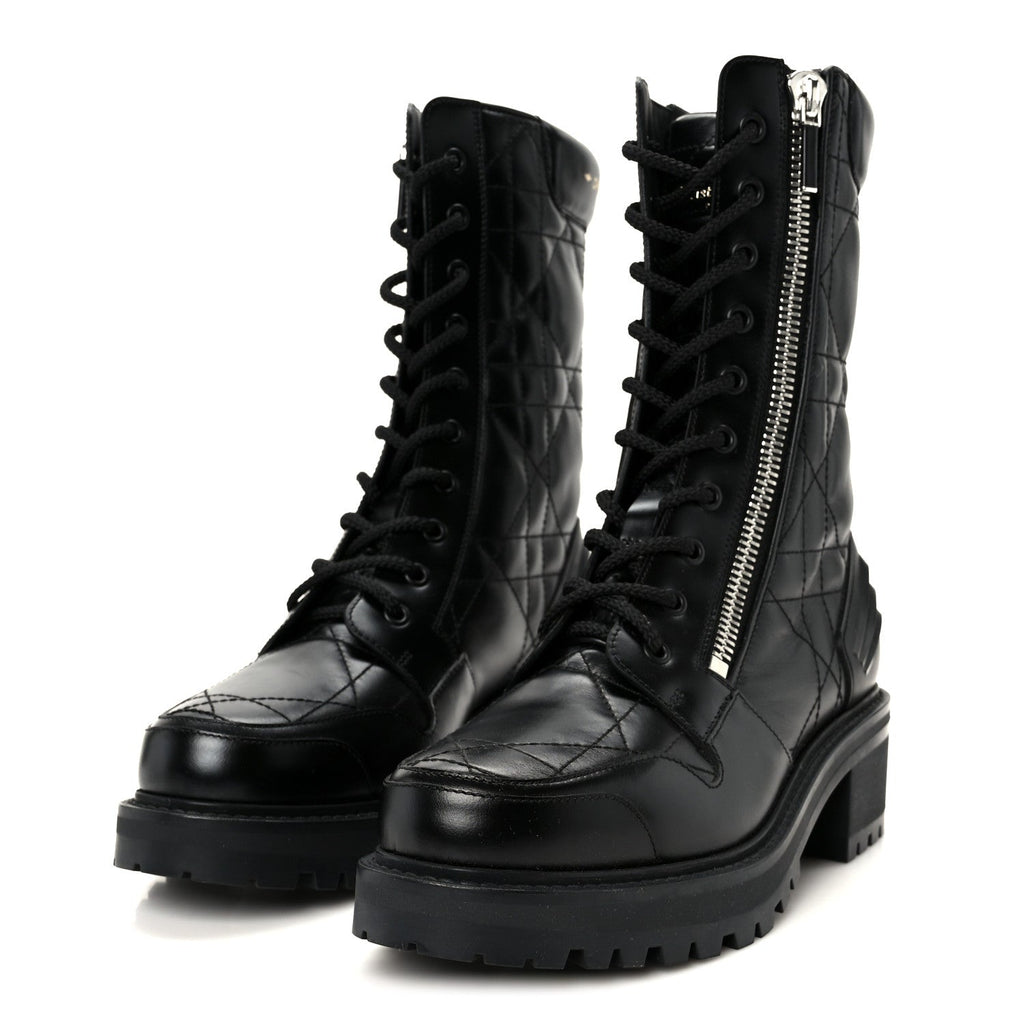 Christian Dior Calfskin Cannage D-Leader Ankle Boots 37.5 Black