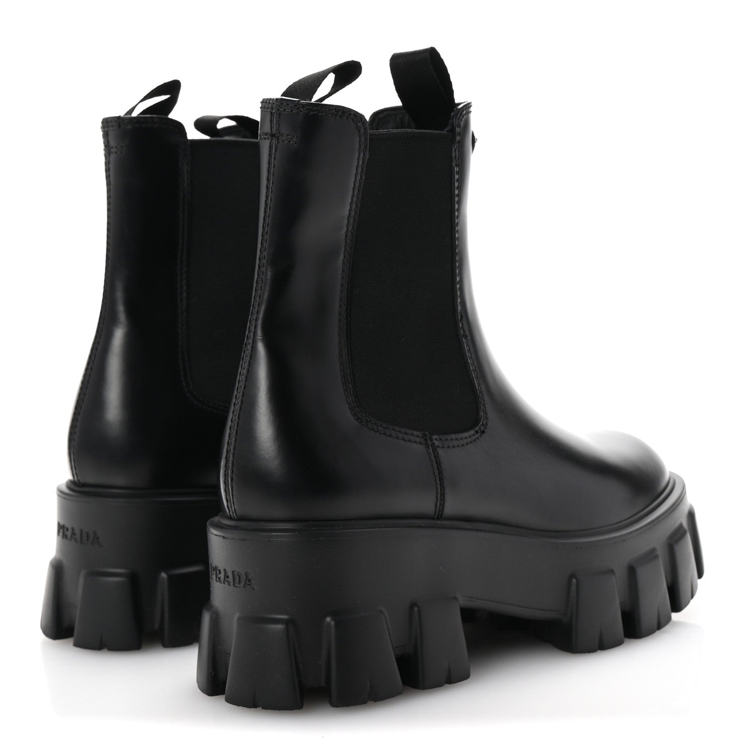 Prada Spazzolato Rois Triangle Monolith Chelsea 55mm Boots 35.5 Black