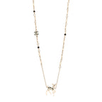 Chanel Pearl Crystal CC Deer Long Necklace Gold Green