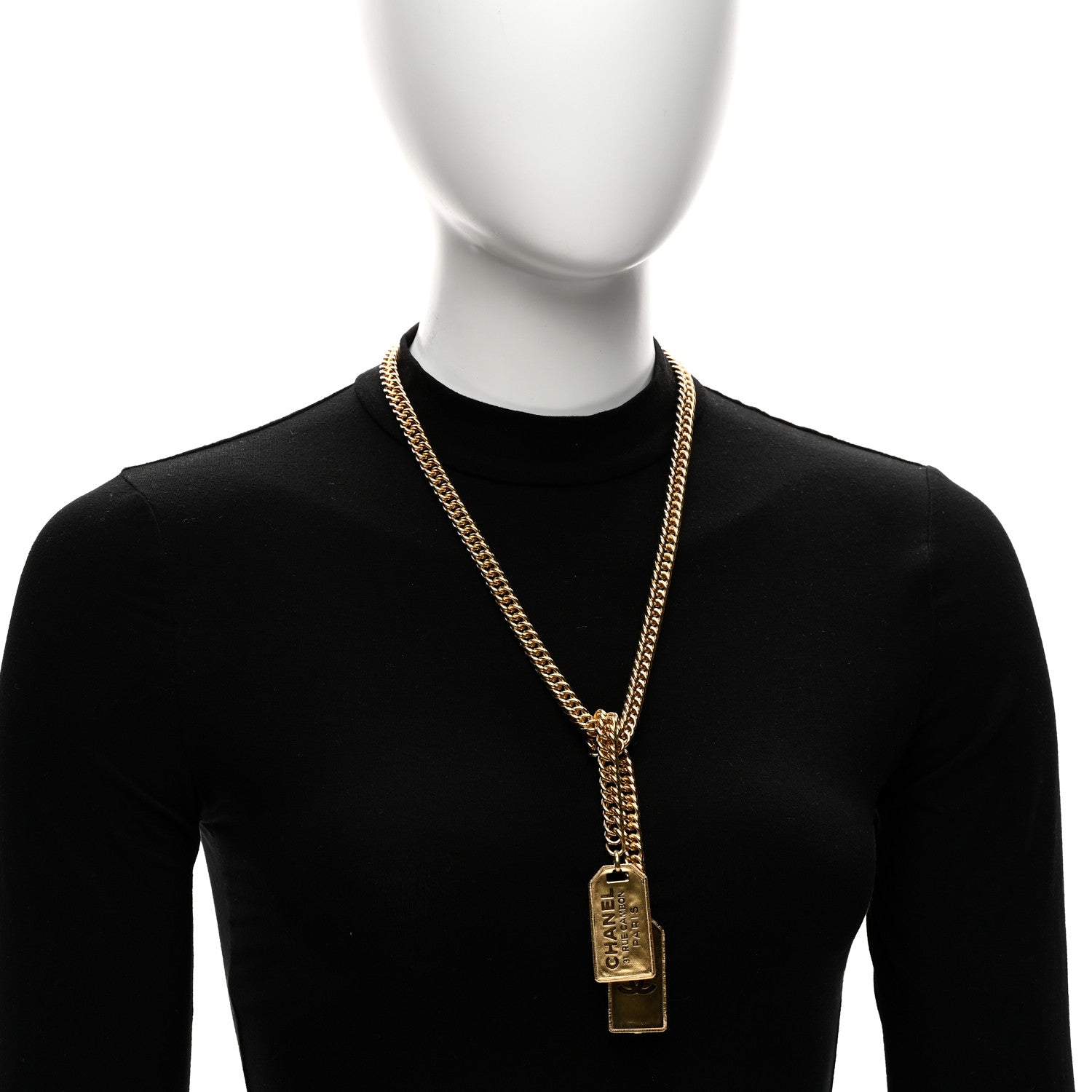 Chanel Metal ID Dog Tag Charm Necklace Gold